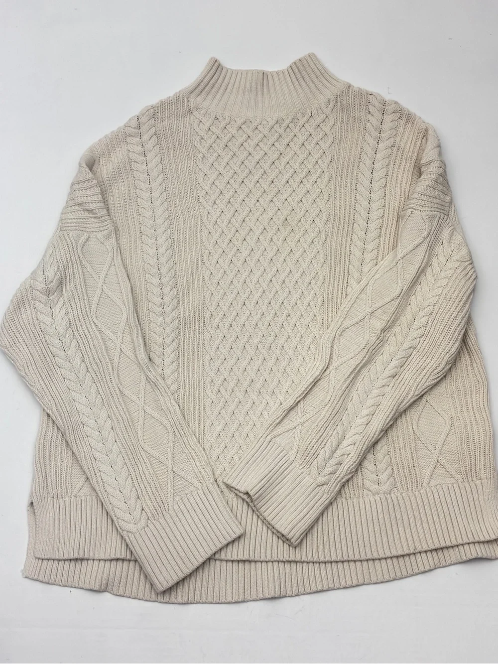 J. Crew Cable Knit Sweater Fisherman Mock Neck Cream Women XL